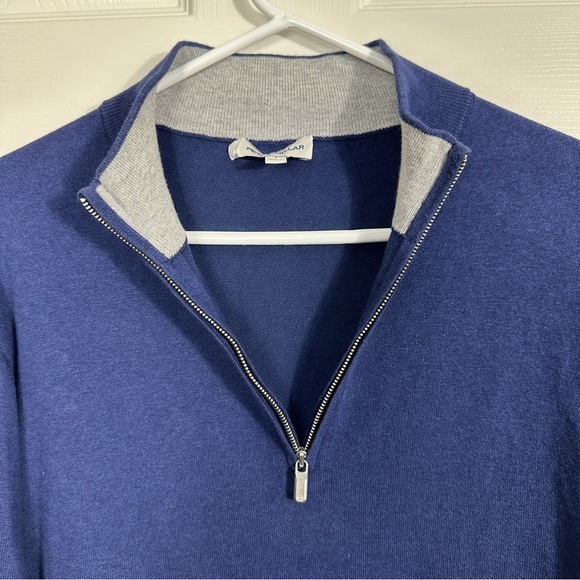 Peter Millar sz S pullover 1/4 zip sweater, blue with gray, fall, preppy - Picture 10 of 11